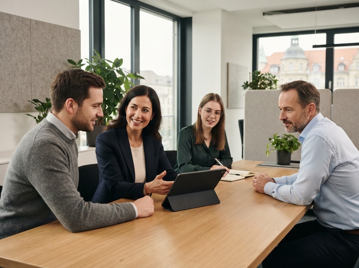 AnlageNexosaq Team bei der Analyse von Finanzdaten am Arbeitsplatz